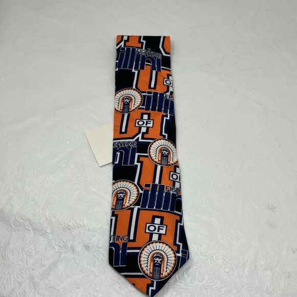 NWT University Of Illinois Fighting Illini Chief Silk Tie UIUC Orange Blue VTG - Picture 6 of 7